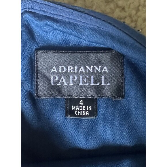ADRIANNA PAPELL Beaded Shealth Dress Women 4 Blue Ruched 3/4 Sleeve Cocktail NEW - Picture 3 of 16